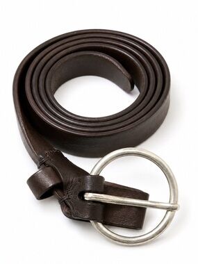 Women's Dark Brown Leather Belt with Round Silver Buckle